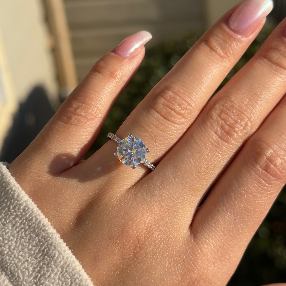3ct Moissanite round cut Flawless color D promise ring sz 5,6,7,8